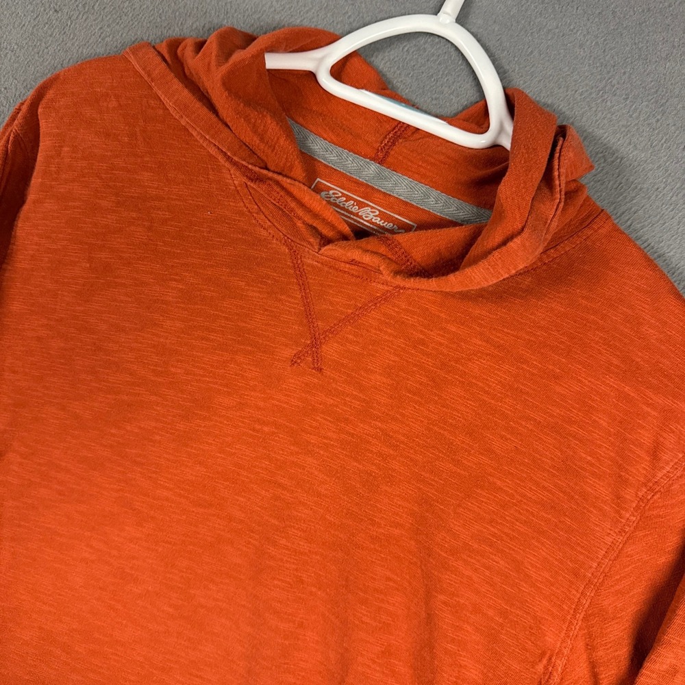 Eddie Bauer Hoodie Mens Medium Orange Outdoor Slub Cotton Long Sleeve Pullover